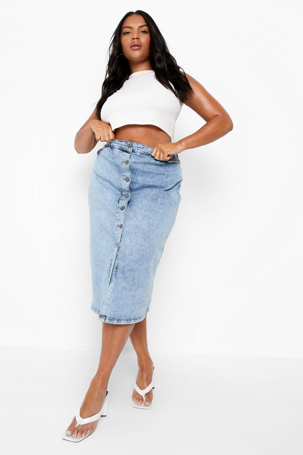 Plus size shop midi denim skirt